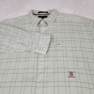 Tommy Hilfiger Men's XXL Green Tan Windowpane Button Down Old Money Golf Shirt